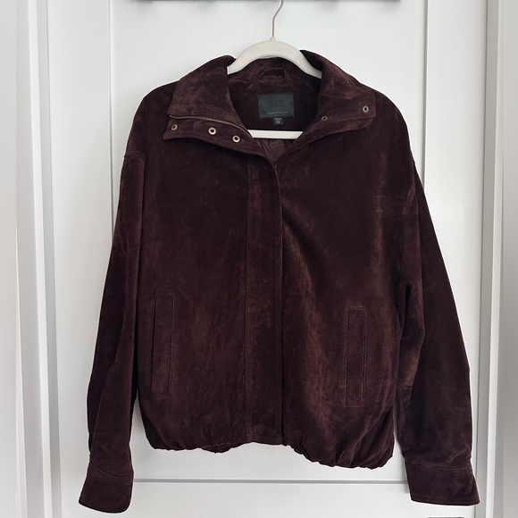 Zara Oversized Brown Genuine Suede 100% Leather Jacket NWOT size XS - Picture 2 of 7